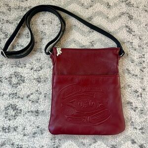 Spirit of the Wild Red Leather Embossed Crossbody Bag Canadian Indigenous Design